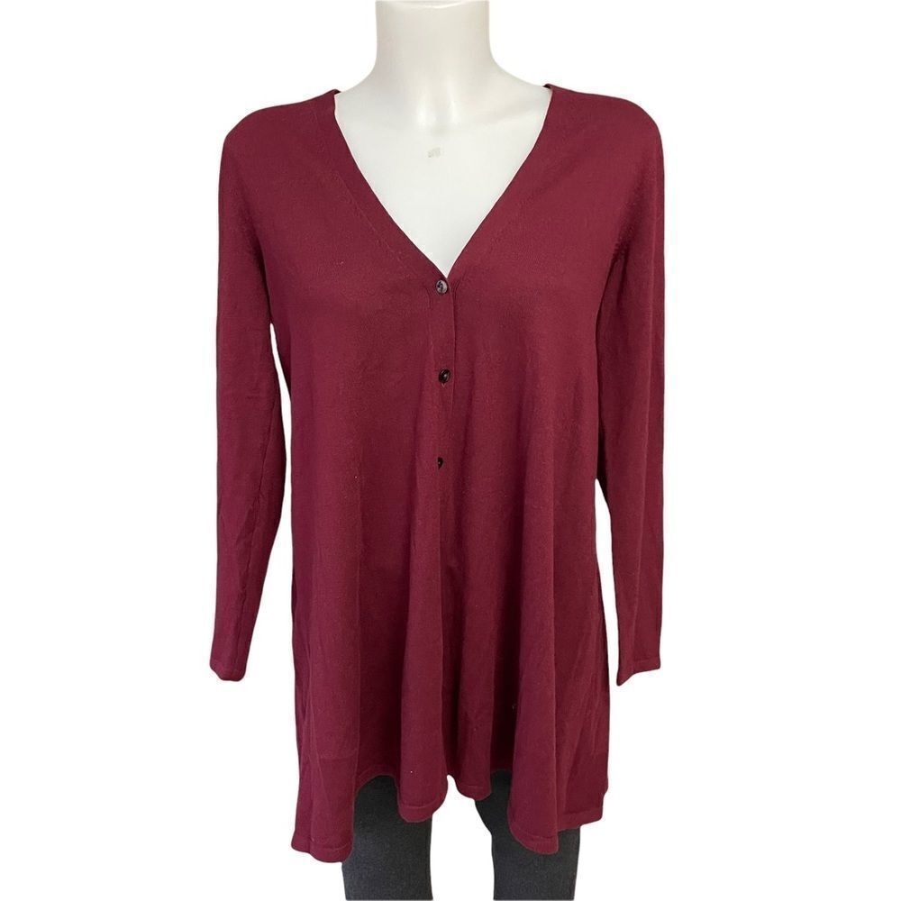 J. JILL WOOL BLEND V NECK BUTTON DOWN‎ KNIT CARDIGAN SWEATER BURGUNDY SZ SMALL
